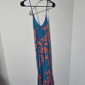 Blue and Coral Floral Maxi Dress